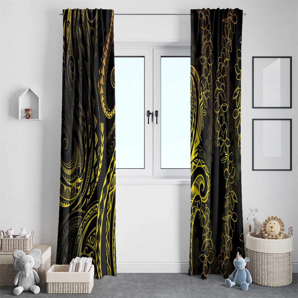 Polynesia Plumeria Lei Window Curtain Black Gold Curves Motif LT7 - Polynesian Pride