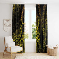 Polynesia Plumeria Lei Window Curtain Black Gold Curves Motif LT7 - Polynesian Pride