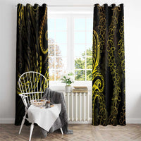 Polynesia Plumeria Lei Window Curtain Black Gold Curves Motif LT7 - Polynesian Pride