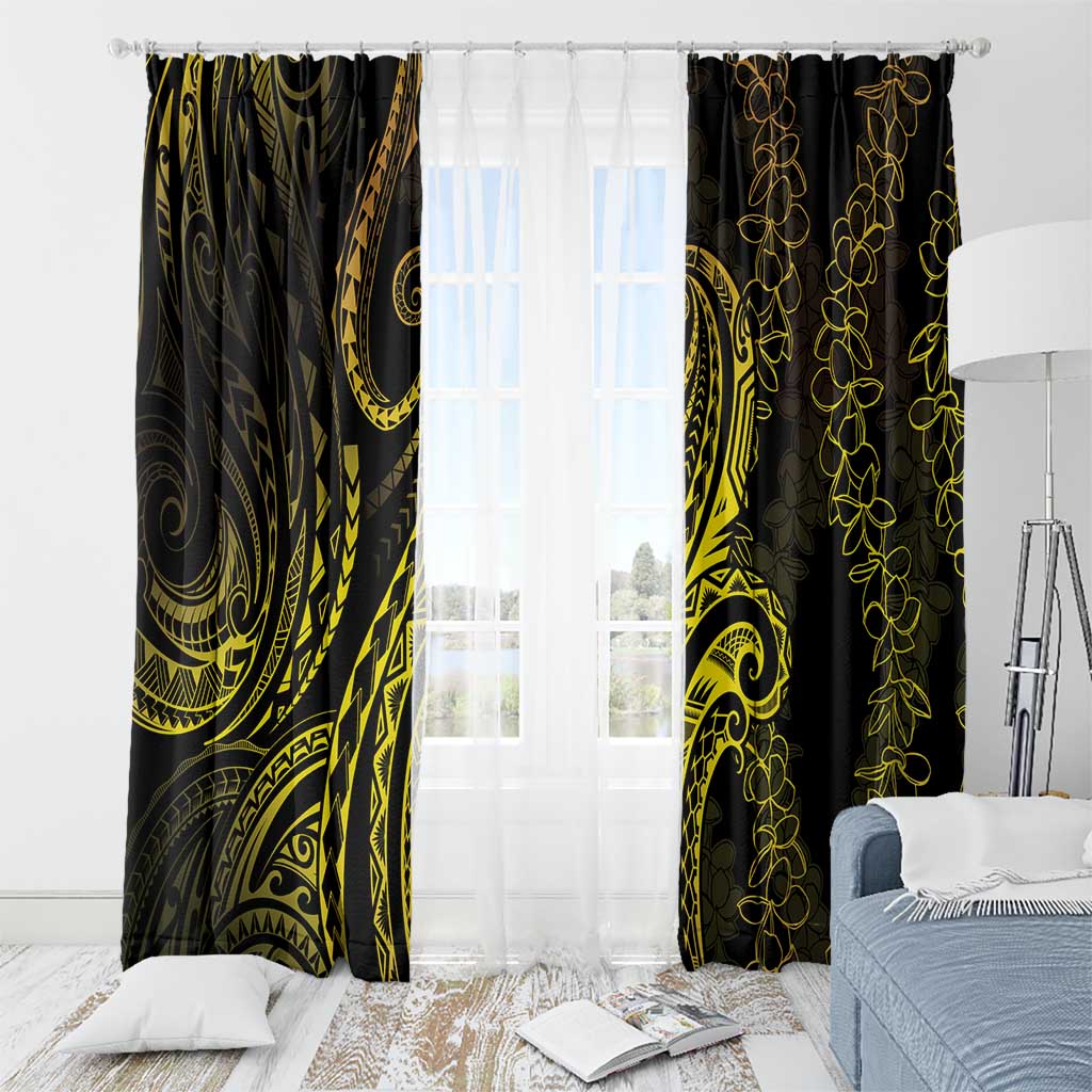 Polynesia Plumeria Lei Window Curtain Black Gold Curves Motif LT7 - Polynesian Pride
