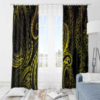 Polynesia Plumeria Lei Window Curtain Black Gold Curves Motif LT7 - Polynesian Pride