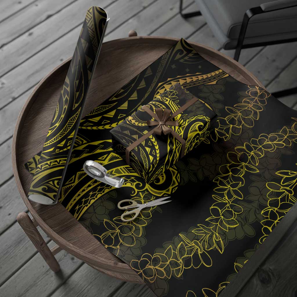 Polynesia Plumeria Lei Wrapping Paper Black Gold Curves Motif LT7 - Polynesian Pride