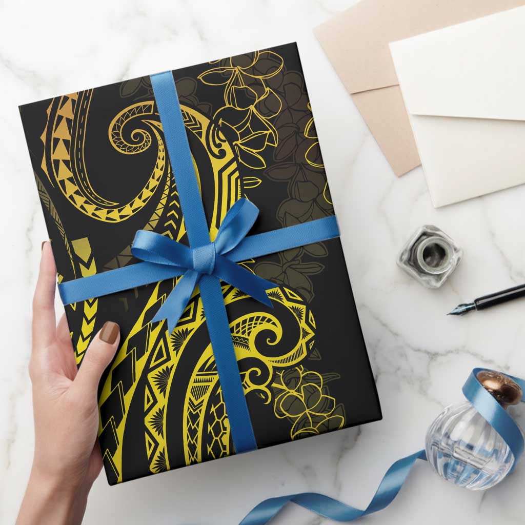 Polynesia Plumeria Lei Wrapping Paper Black Gold Curves Motif LT7 - Polynesian Pride