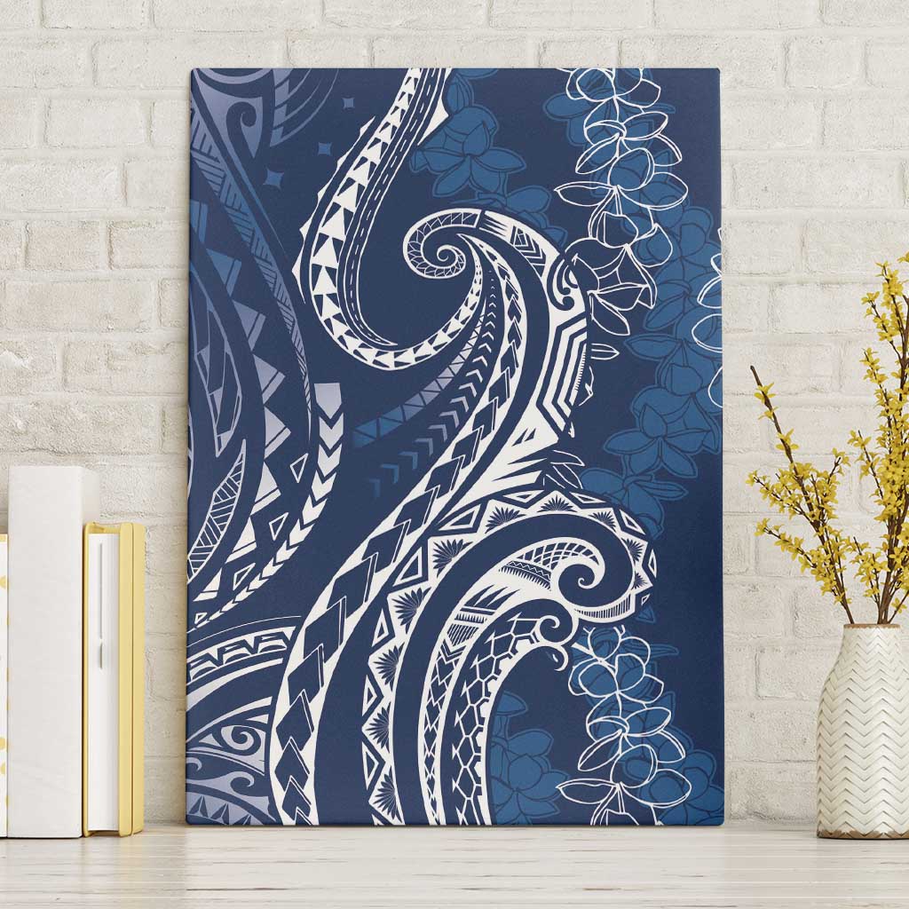 Polynesia Plumeria Lei Canvas Wall Art Navy Blue Curves Motif LT7 Without Frame Navy Blue - Polynesian Pride