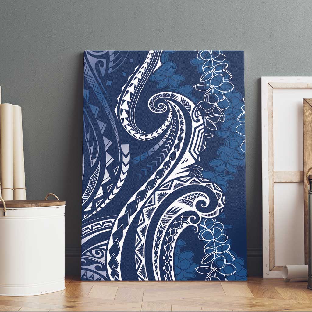 Polynesia Plumeria Lei Canvas Wall Art Navy Blue Curves Motif LT7 - Polynesian Pride