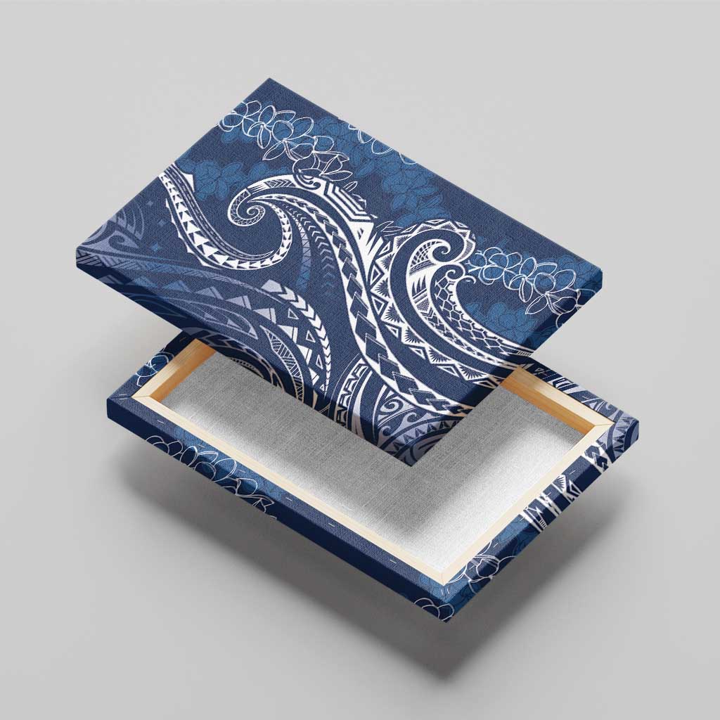 Polynesia Plumeria Lei Canvas Wall Art Navy Blue Curves Motif LT7 - Polynesian Pride