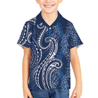 Polynesia Plumeria Lei Kid Hawaiian Shirt Navy Blue Curves Motif LT7 Kid Navy Blue - Polynesian Pride