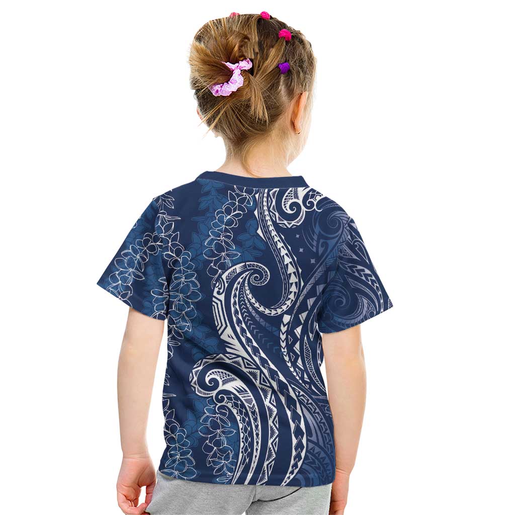 Polynesia Plumeria Lei Kid T Shirt Navy Blue Curves Motif LT7 - Polynesian Pride