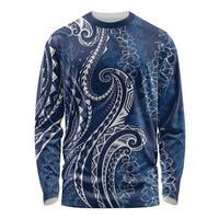 Polynesia Plumeria Lei Long Sleeve Shirt Navy Blue Curves Motif LT7 Unisex Navy Blue - Polynesian Pride