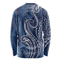 Polynesia Plumeria Lei Long Sleeve Shirt Navy Blue Curves Motif LT7 - Polynesian Pride