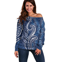 Polynesia Plumeria Lei Off Shoulder Sweater Navy Blue Curves Motif LT7 Women Navy Blue - Polynesian Pride