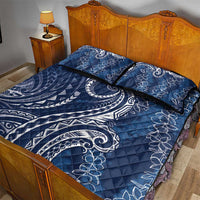 Polynesia Plumeria Lei Quilt Bed Set Navy Blue Curves Motif LT7 - Polynesian Pride