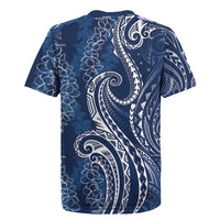Polynesia Plumeria Lei Rugby Jersey Navy Blue Curves Motif LT7 - Polynesian Pride