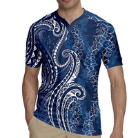 Polynesia Plumeria Lei Rugby Jersey Navy Blue Curves Motif LT7 - Polynesian Pride