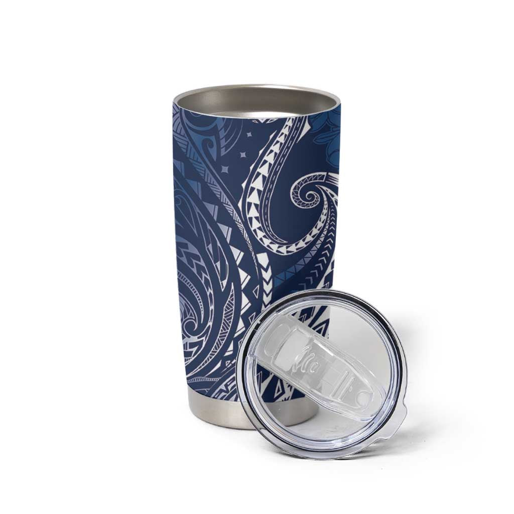 Polynesia Plumeria Lei Tumbler Cup Navy Blue Curves Motif LT7 - Polynesian Pride