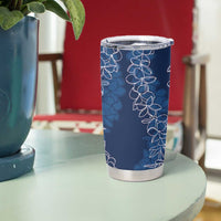 Polynesia Plumeria Lei Tumbler Cup Navy Blue Curves Motif LT7 - Polynesian Pride