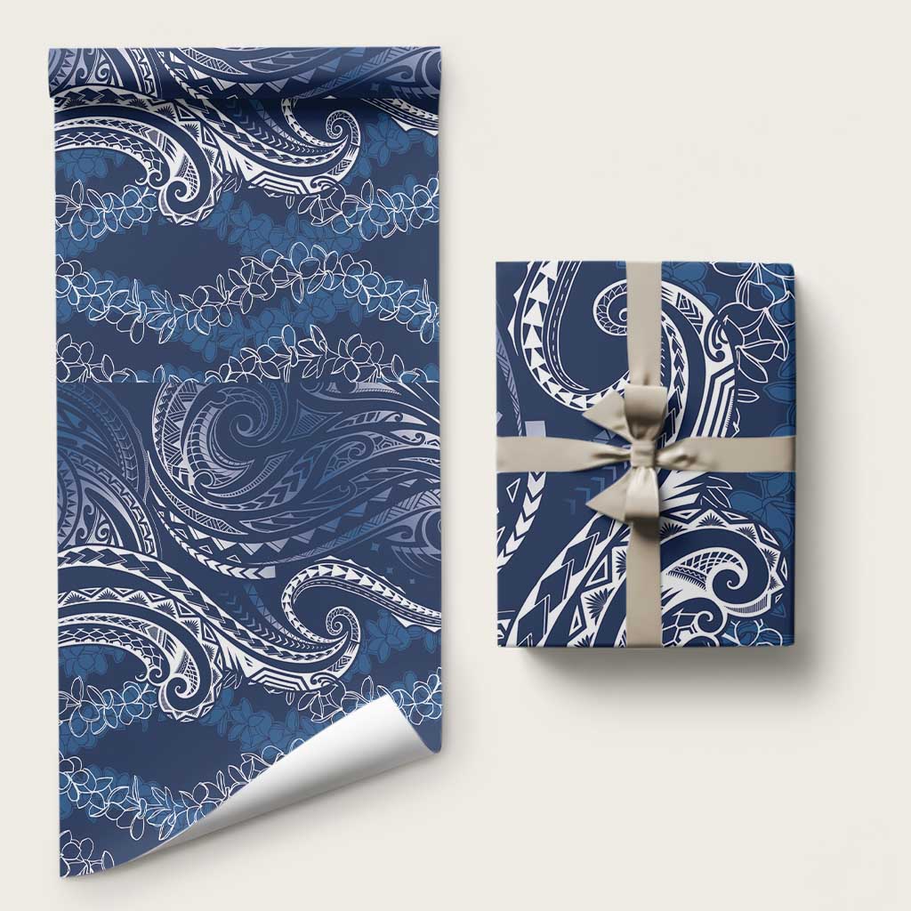 Polynesia Plumeria Lei Wrapping Paper Navy Blue Curves Motif LT7 58" × 23" Navy Blue - Polynesian Pride