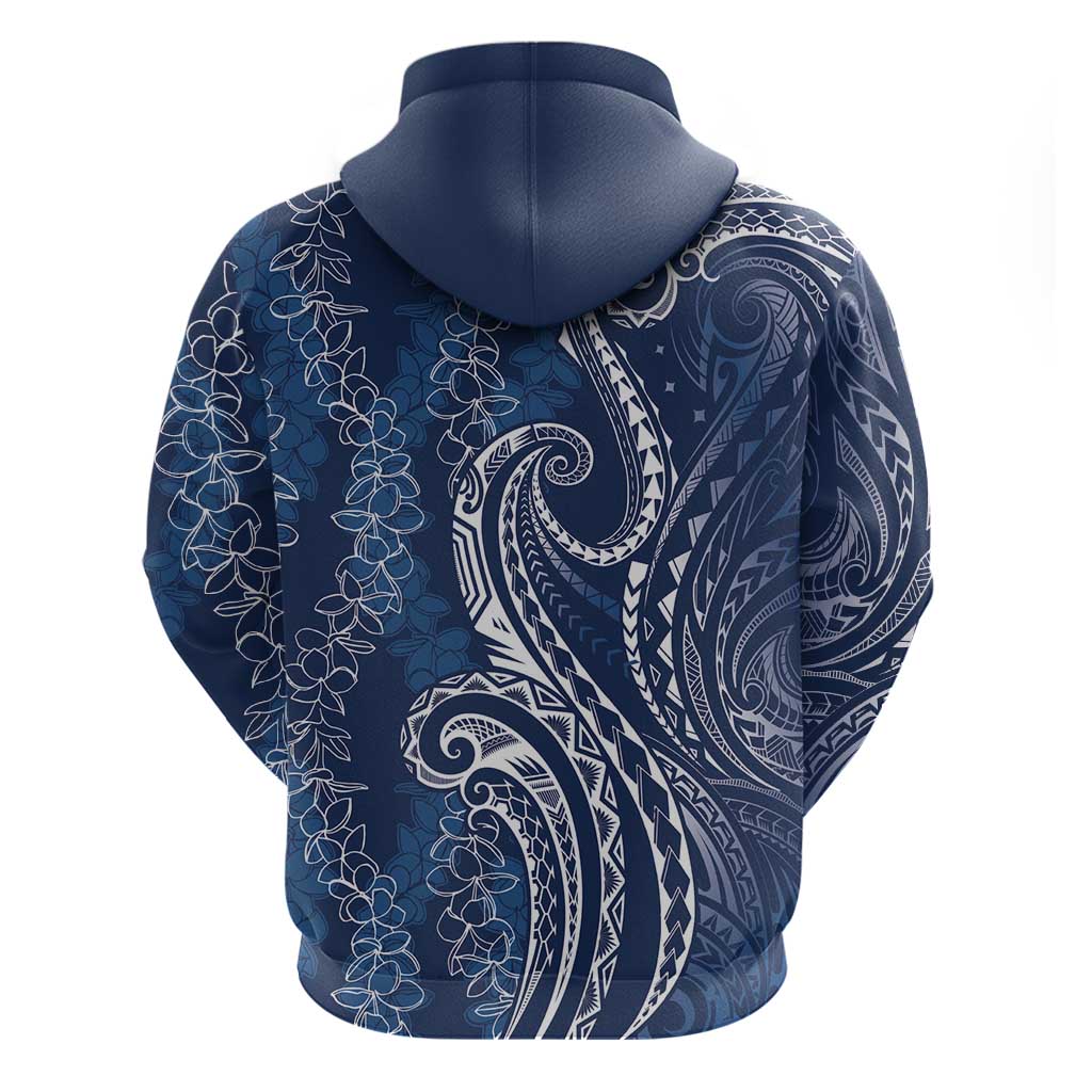 Polynesia Plumeria Lei Zip Hoodie Navy Blue Curves Motif LT7 - Polynesian Pride