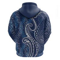 Polynesia Plumeria Lei Zip Hoodie Navy Blue Curves Motif LT7 - Polynesian Pride