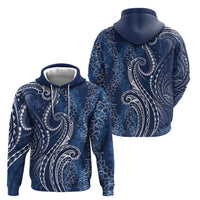 Polynesia Plumeria Lei Zip Hoodie Navy Blue Curves Motif LT7 - Polynesian Pride