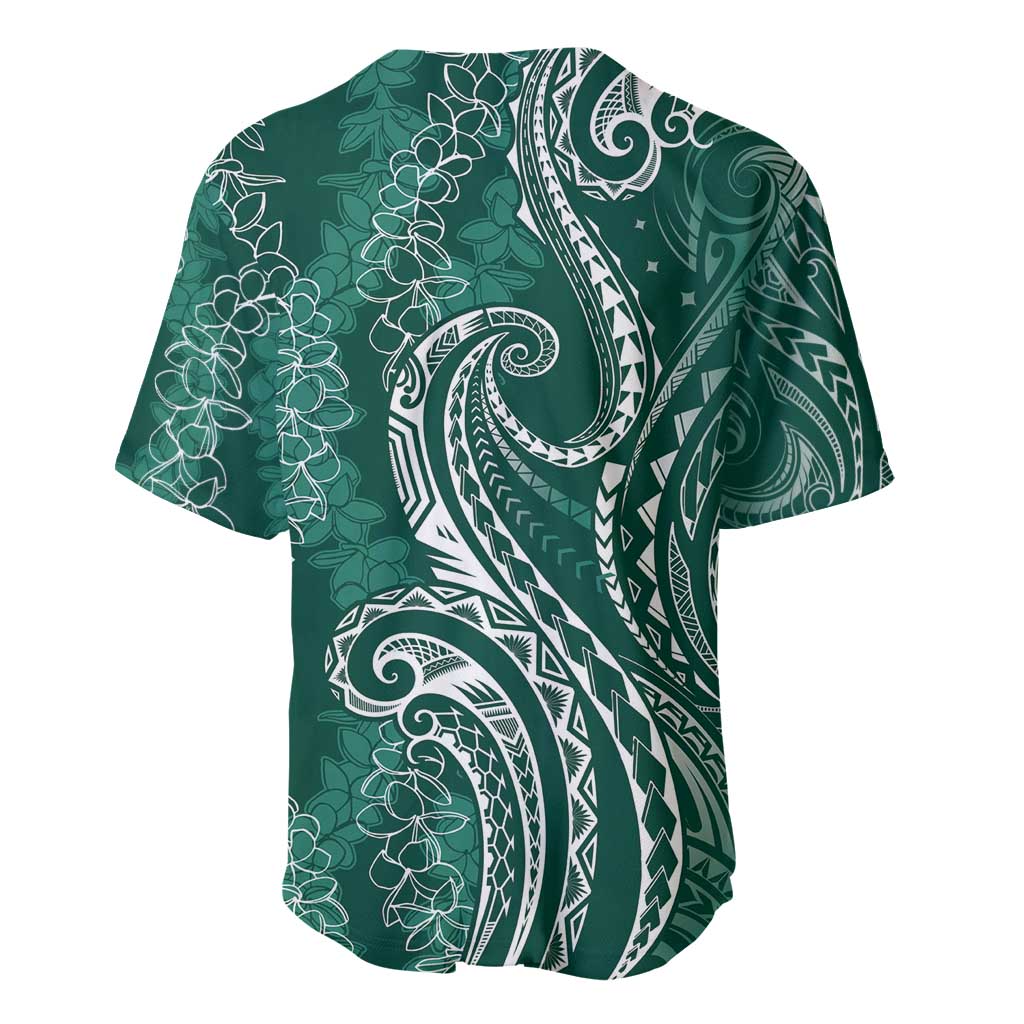 Polynesia Plumeria Lei Baseball Jersey Sage Green Curves Motif LT7 - Polynesian Pride