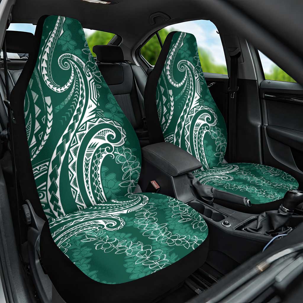 Polynesia Plumeria Lei Car Seat Cover Sage Green Curves Motif LT7 One Size Dark Green - Polynesian Pride