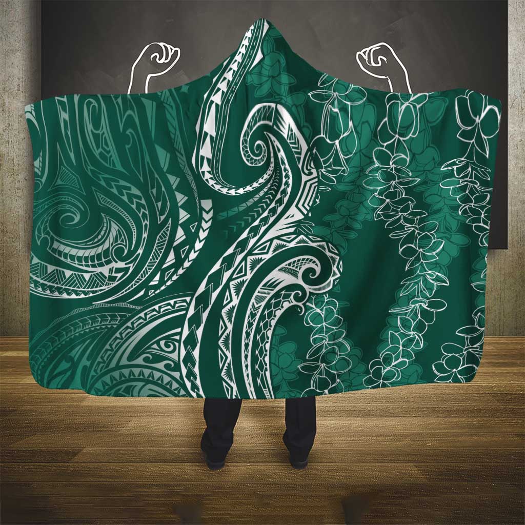 Polynesia Plumeria Lei Hooded Blanket Sage Green Curves Motif LT7 - Polynesian Pride