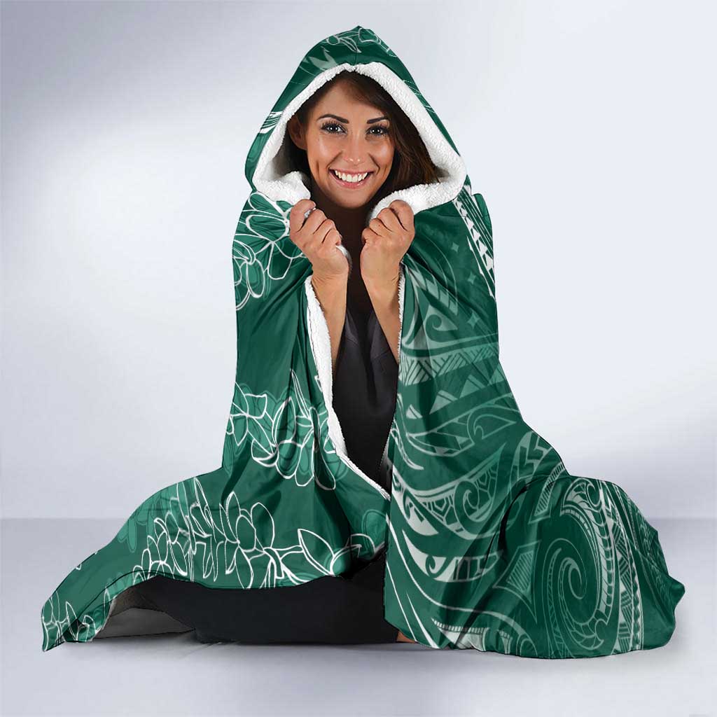 Polynesia Plumeria Lei Hooded Blanket Sage Green Curves Motif LT7 - Polynesian Pride