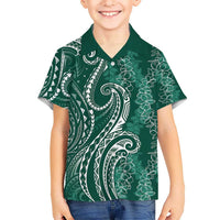 Polynesia Plumeria Lei Kid Hawaiian Shirt Sage Green Curves Motif LT7 Kid Dark Green - Polynesian Pride