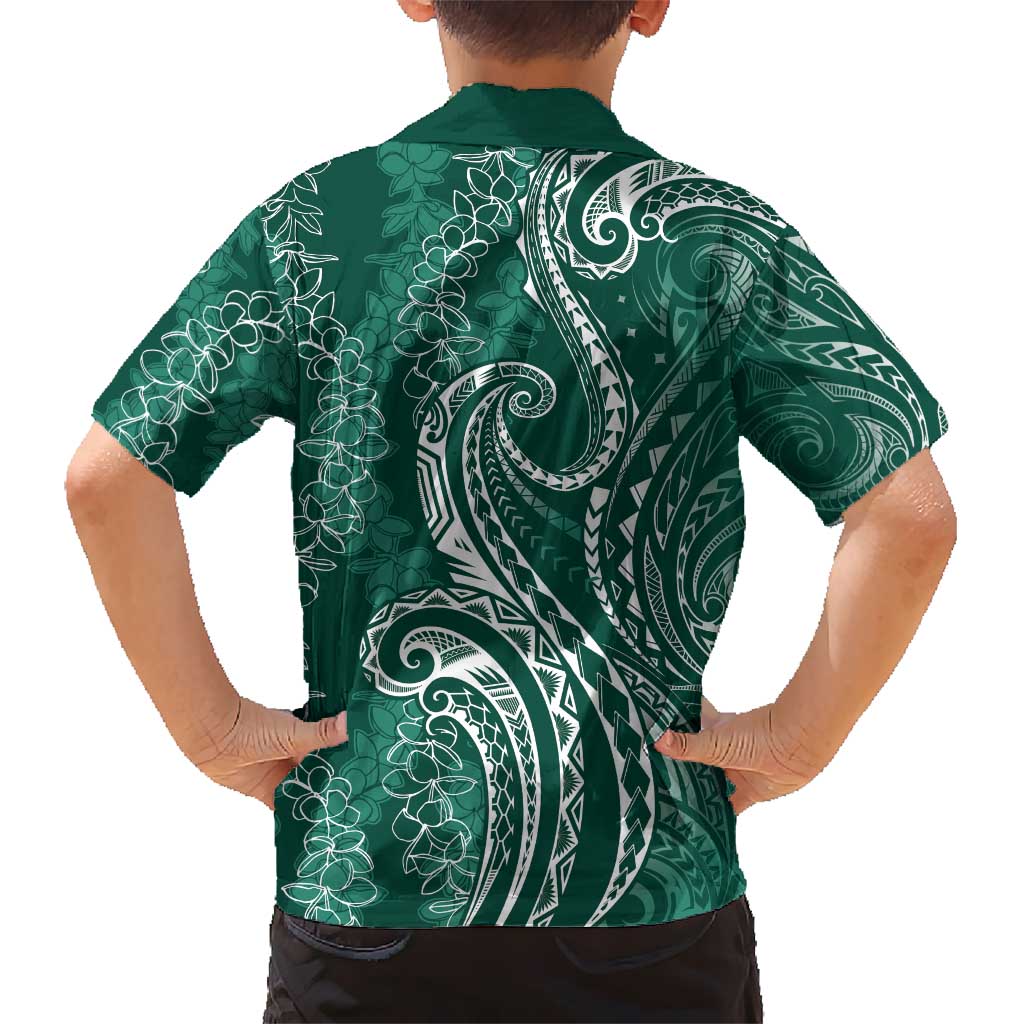 Polynesia Plumeria Lei Kid Hawaiian Shirt Sage Green Curves Motif LT7 - Polynesian Pride