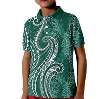 Polynesia Plumeria Lei Kid Polo Shirt Sage Green Curves Motif LT7 Kid Dark Green - Polynesian Pride