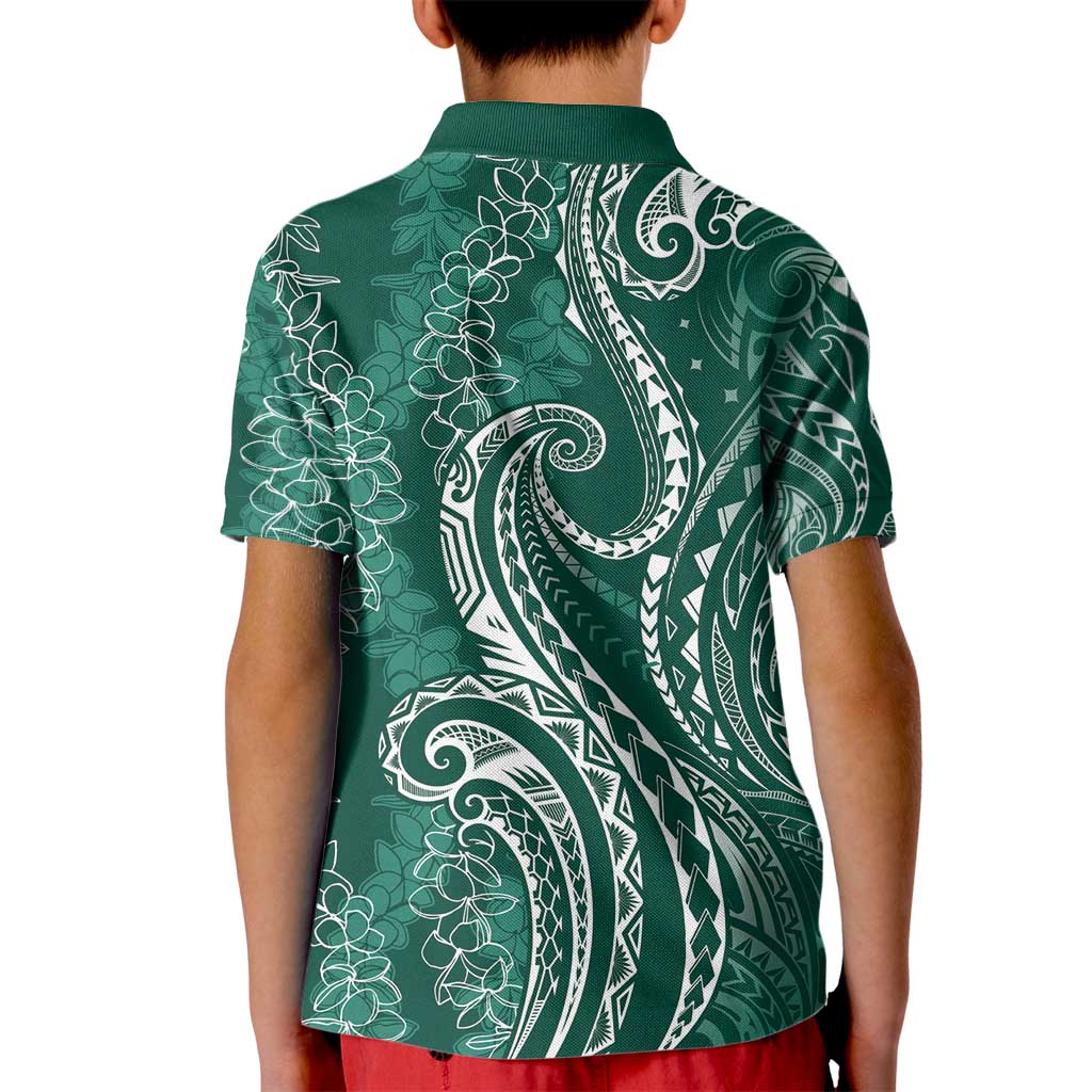 Polynesia Plumeria Lei Kid Polo Shirt Sage Green Curves Motif LT7 - Polynesian Pride