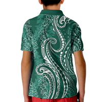Polynesia Plumeria Lei Kid Polo Shirt Sage Green Curves Motif LT7 - Polynesian Pride