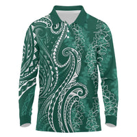 Polynesia Plumeria Lei Long Sleeve Polo Shirt Sage Green Curves Motif LT7 Dark Green - Polynesian Pride