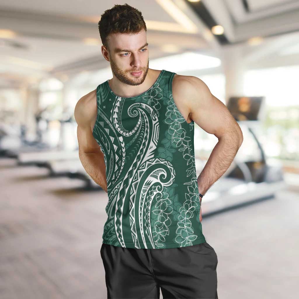 Polynesia Plumeria Lei Men Tank Top Sage Green Curves Motif LT7 Dark Green - Polynesian Pride
