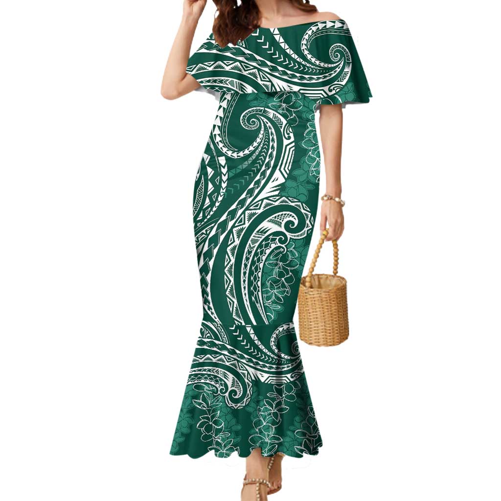 Polynesia Plumeria Lei Mermaid Dress Sage Green Curves Motif LT7 Women Dark Green - Polynesian Pride