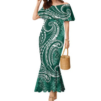 Polynesia Plumeria Lei Mermaid Dress Sage Green Curves Motif LT7 Women Dark Green - Polynesian Pride