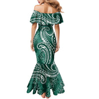 Polynesia Plumeria Lei Mermaid Dress Sage Green Curves Motif LT7 - Polynesian Pride