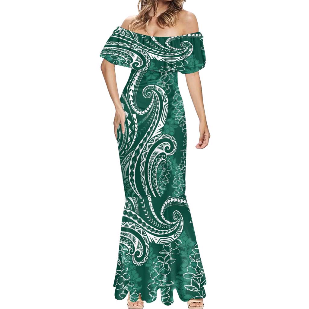 Polynesia Plumeria Lei Mermaid Dress Sage Green Curves Motif LT7 - Polynesian Pride