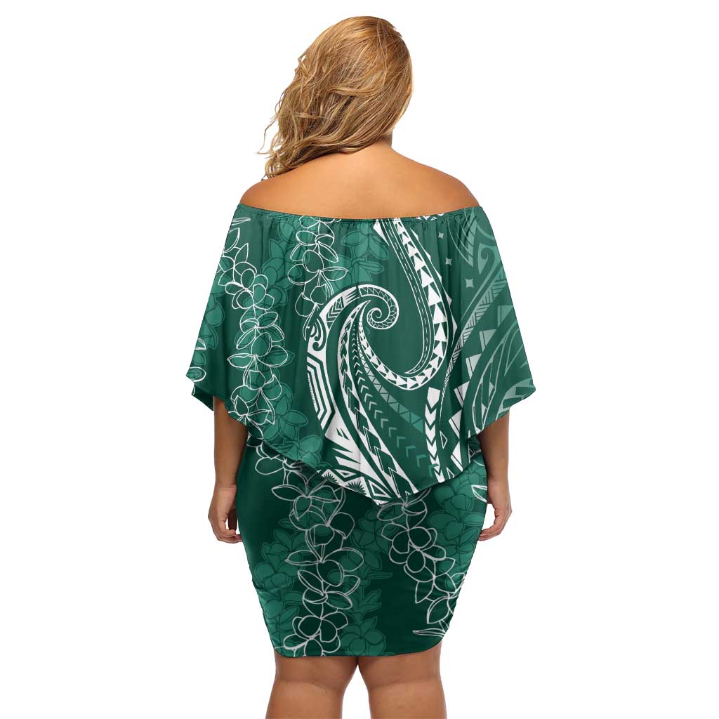 Polynesia Plumeria Lei Off Shoulder Short Dress Sage Green Curves Motif LT7 - Polynesian Pride