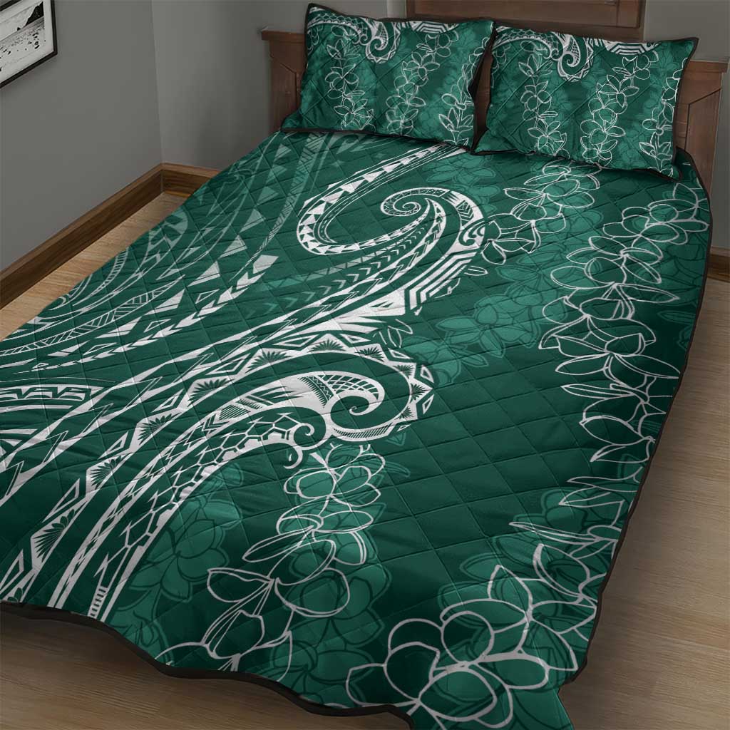 Polynesia Plumeria Lei Quilt Bed Set Sage Green Curves Motif LT7 - Polynesian Pride