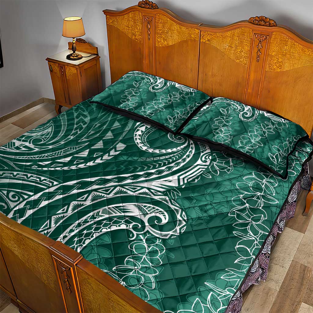 Polynesia Plumeria Lei Quilt Bed Set Sage Green Curves Motif LT7 - Polynesian Pride