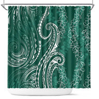 Polynesia Plumeria Lei Shower Curtain Sage Green Curves Motif LT7 Dark Green - Polynesian Pride