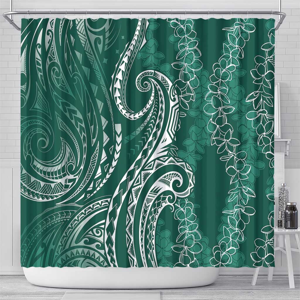 Polynesia Plumeria Lei Shower Curtain Sage Green Curves Motif LT7 - Polynesian Pride