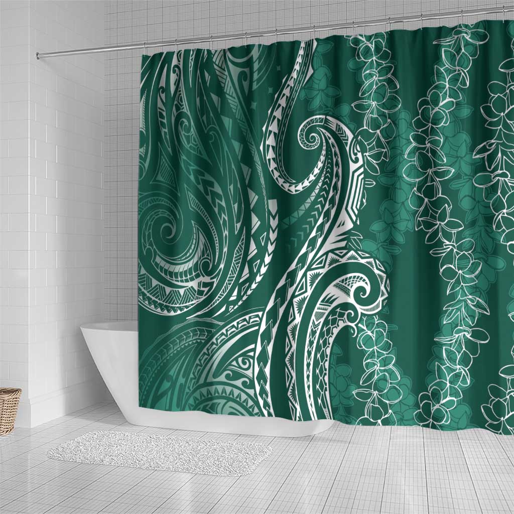Polynesia Plumeria Lei Shower Curtain Sage Green Curves Motif LT7 - Polynesian Pride