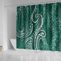 Polynesia Plumeria Lei Shower Curtain Sage Green Curves Motif LT7 - Polynesian Pride