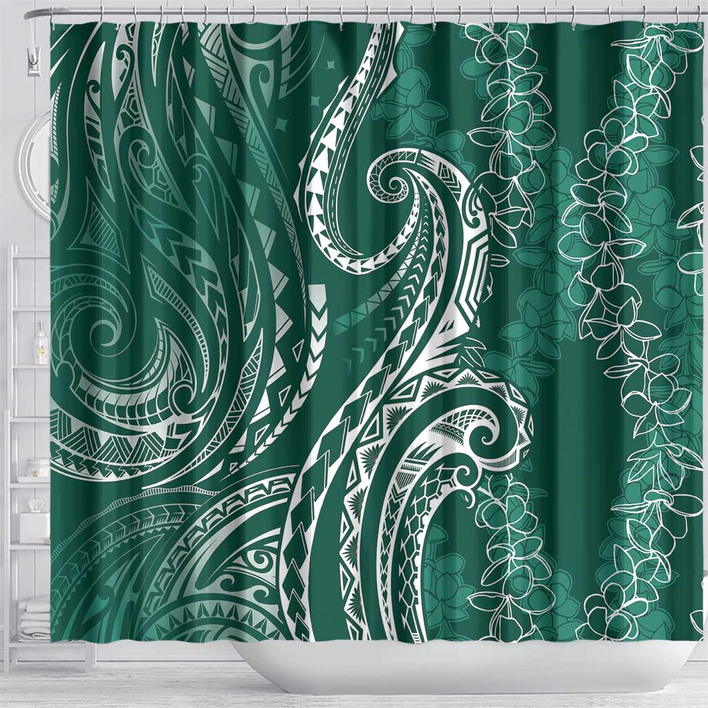 Polynesia Plumeria Lei Shower Curtain Sage Green Curves Motif LT7 - Polynesian Pride