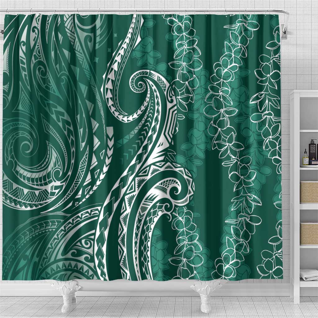 Polynesia Plumeria Lei Shower Curtain Sage Green Curves Motif LT7 - Polynesian Pride