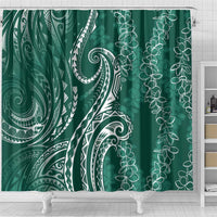 Polynesia Plumeria Lei Shower Curtain Sage Green Curves Motif LT7 - Polynesian Pride