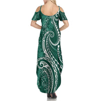 Polynesia Plumeria Lei Summer Maxi Dress Sage Green Curves Motif LT7 - Polynesian Pride